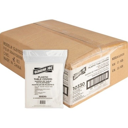 Genuine Joe TABLECOVR, PLASTIC, RND, 84in, 4PK GJO10330CT